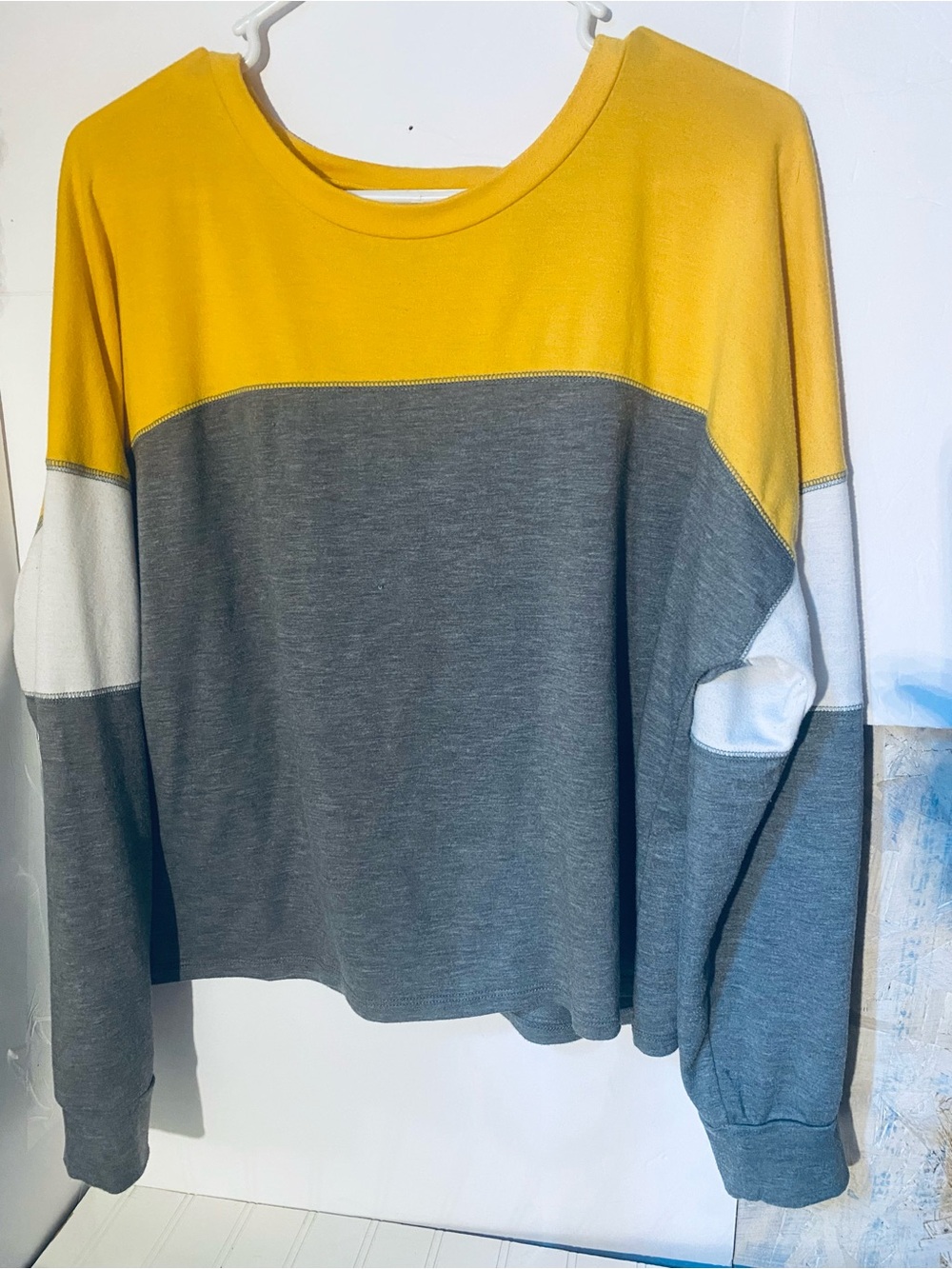 flirtitude Colorblock Long Sleeve Top in Yellow, Gray & White
